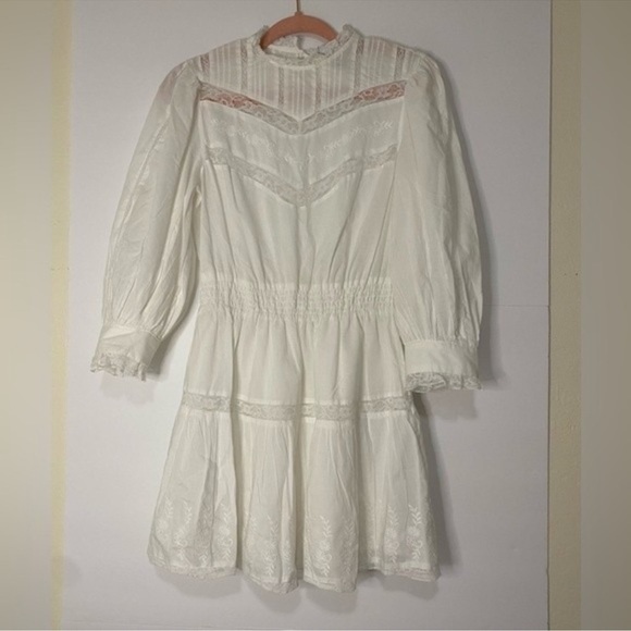 LoveShackFancy Target Talulah Pintuck Yoke Lace White Mini Dress - Picture 3 of 6